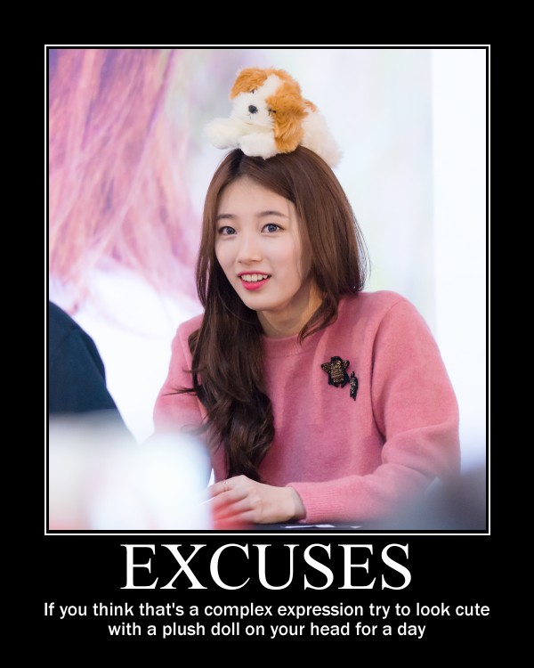 Excuses, if you think that's a complex expression try to look cute with a plush doll on your head for a day